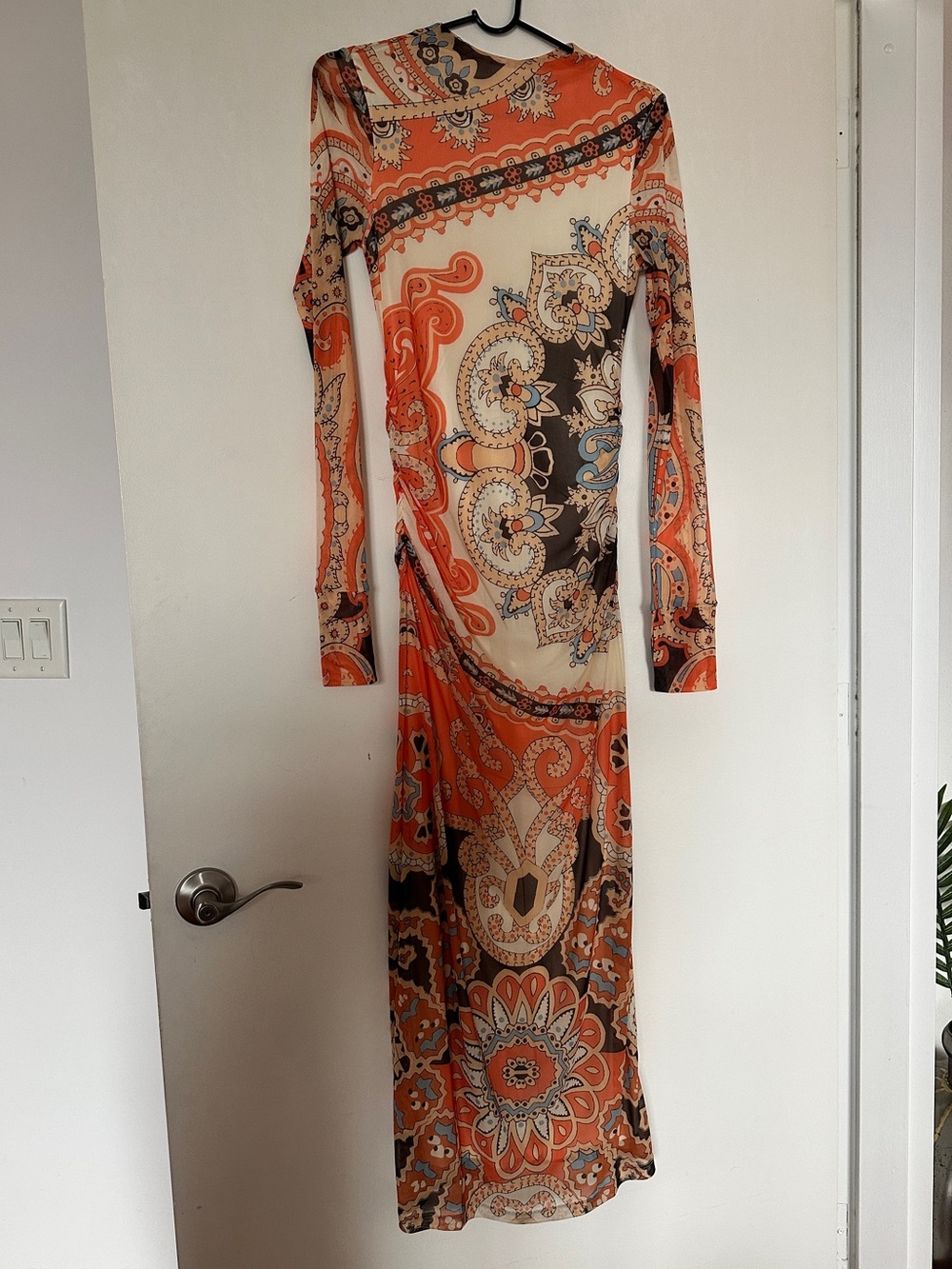 Farm Rio Mock Neck Midi Dress in Orange Bandana